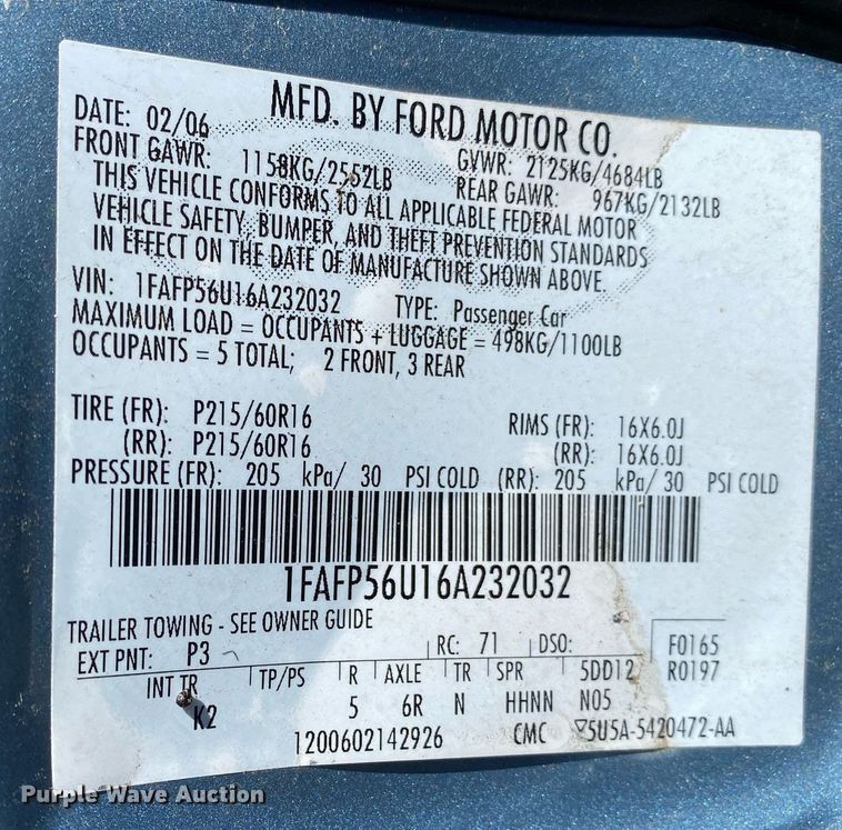 image for item MG9882 2006 Ford Taurus