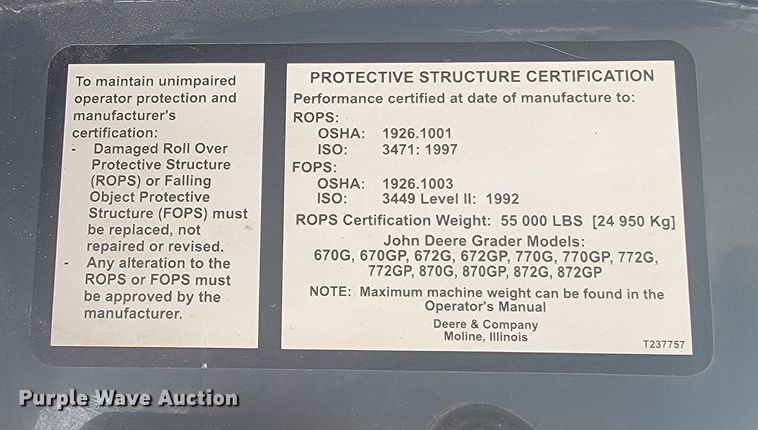 image for item ML9387 2016 John Deere 772GP  motor grader