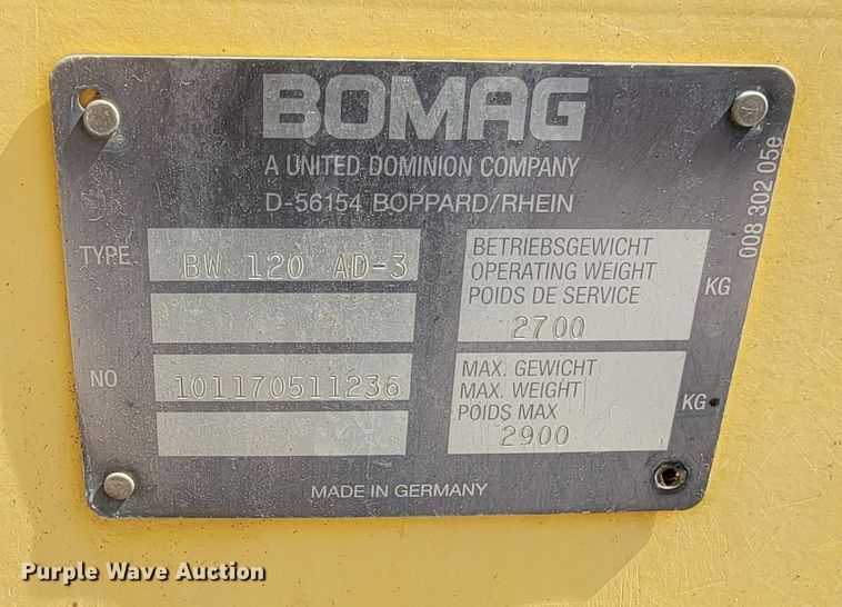 image for item ML9440 1996 Bomag BW120AD-3  double drum vibratory roller