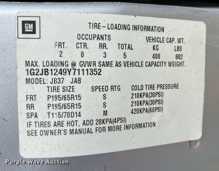 image for item MY9791 2000 Pontiac Sunfire
