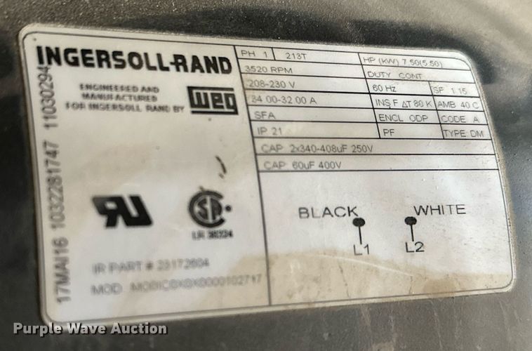 image for item OG9117 2016 Ingersoll Rand  air compressor