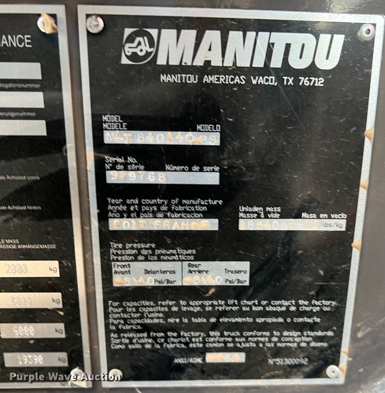 image for item DR5674 2017 Manitou MLT840  telehandler