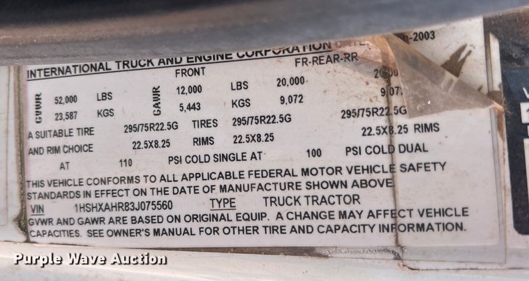 image for item DR5689 2003 International 8600  semi truck