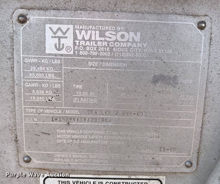 image for item DR5695 2000 Wilson DWH-400  grain trailer