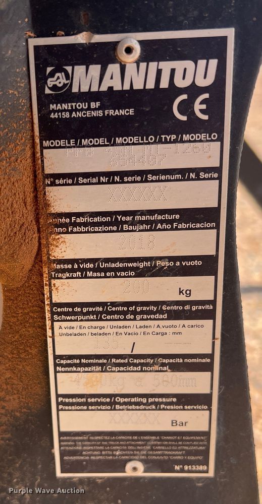image for item DR5707 2018 Manitou PFB 45N MT-1260 654407  42"L forks