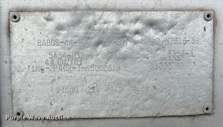 image for item DR5715 1989 Beall BABDS-44-2  bottom dump trailer