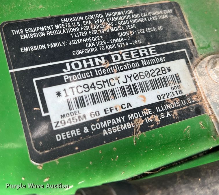 image for item DR5716 2018 John Deere Z945M  ZTR lawn mower