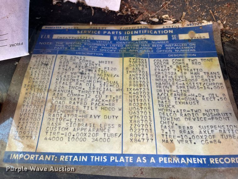 image for item LB9368 1977 Chevrolet C65  grain truck