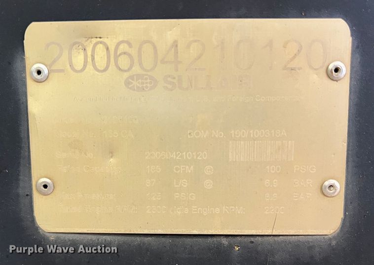 image for item LB9373 Sullair 185CA  air compressor