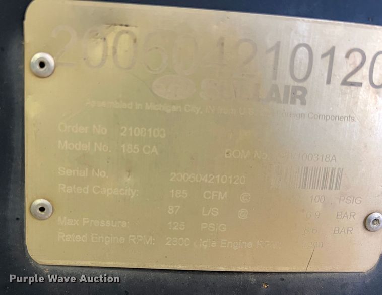 image for item LB9373 Sullair 185CA  air compressor