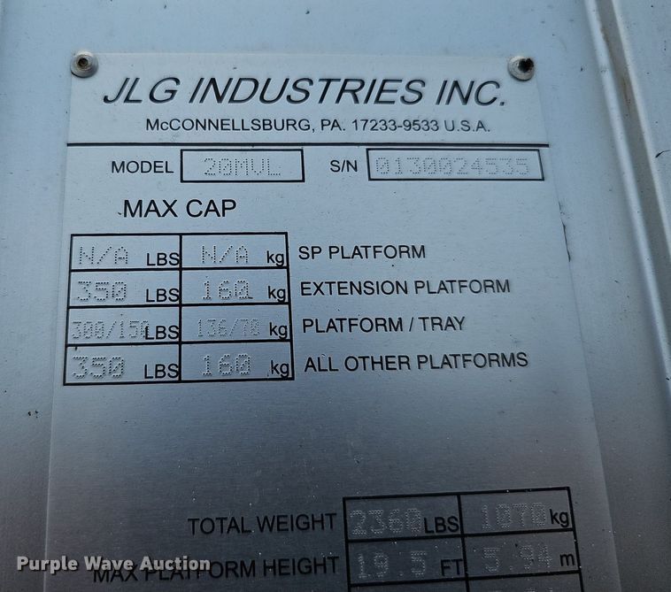 image for item MD9887 2016 JLG Industries 20MVL  vertical lift