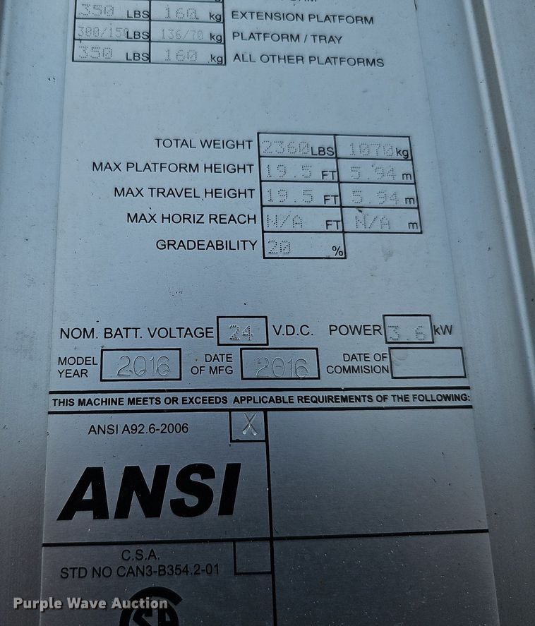 image for item MD9887 2016 JLG Industries 20MVL  vertical lift