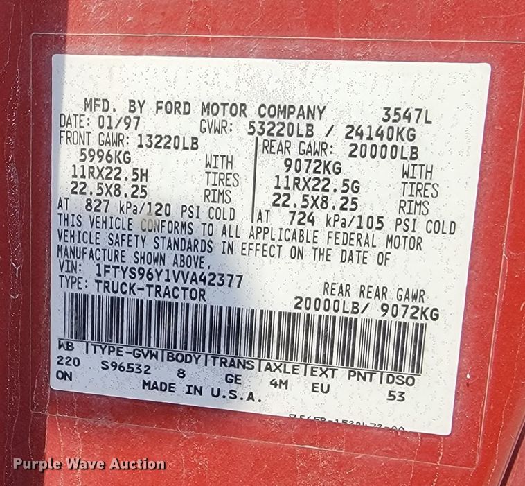 image for item ML9408 1997 Ford Louisville  truck cab and chassis