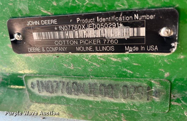 image for item DK7745 2014 John Deere 7760  RWA cotton picker
