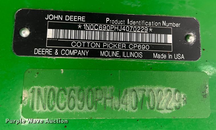 image for item DK7746 2018 John Deere CP690  RWA cotton picker