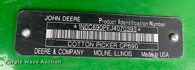 image for item DK7747 2018 John Deere CP690  RWA cotton picker