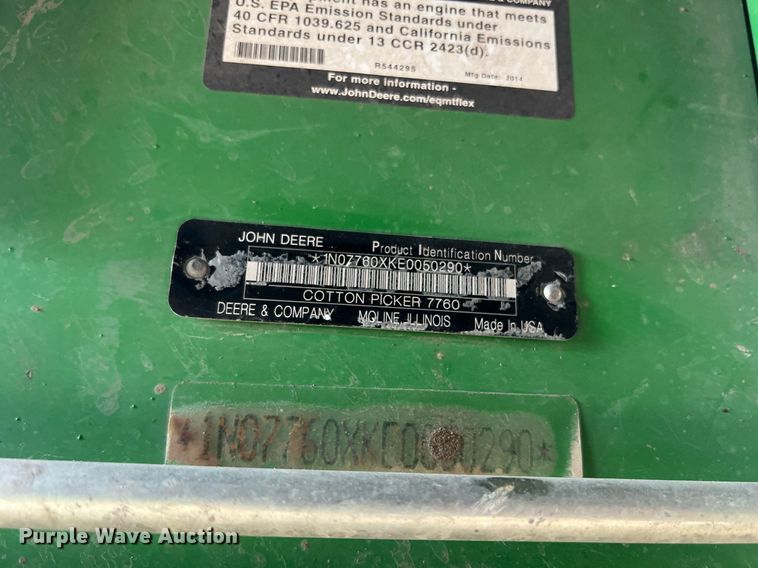 image for item DK7748 2014 John Deere 7760  RWA cotton picker