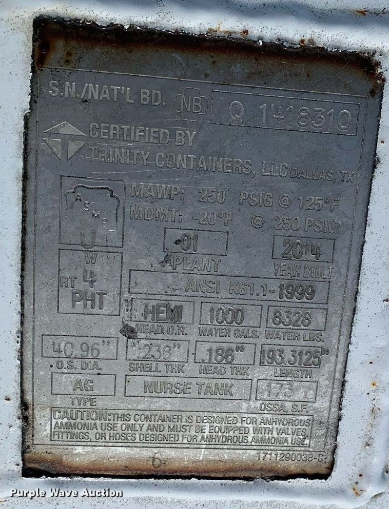 image for item DK7756 2014 Circle K CS  NH3 tank trailer