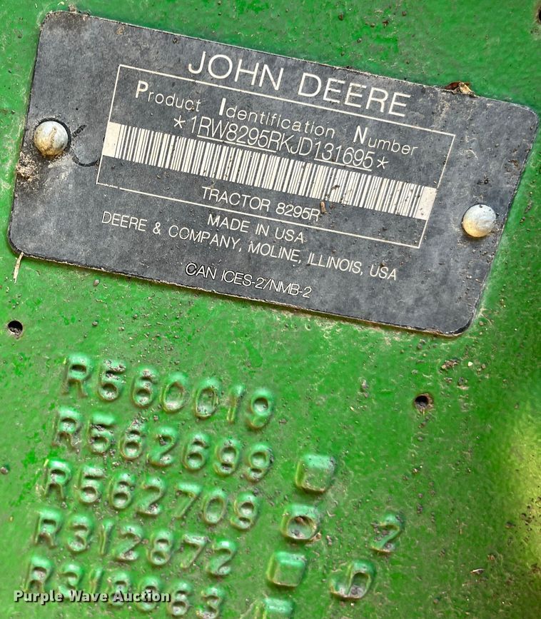 image for item DK7794 2018 John Deere 8295R  MFWD tractor