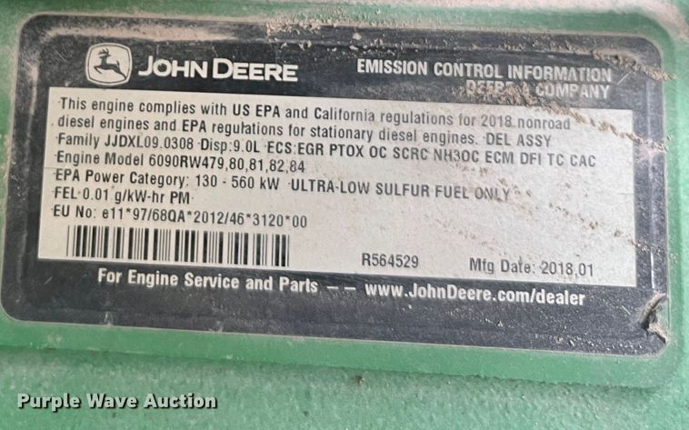 image for item DK7798 2018 John Deere 8400R  MFWD tractor