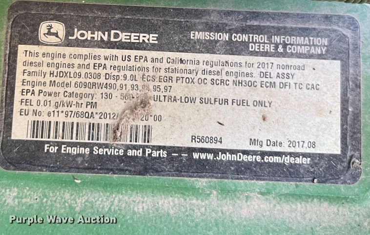 image for item DK7800 2017 John Deere 8295R  MFWD tractor