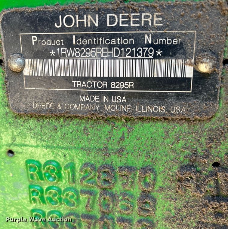 image for item DK7800 2017 John Deere 8295R  MFWD tractor