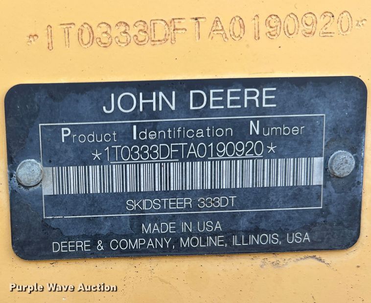 image for item DK7807 2011 John Deere 333D  tracked skid steer loader