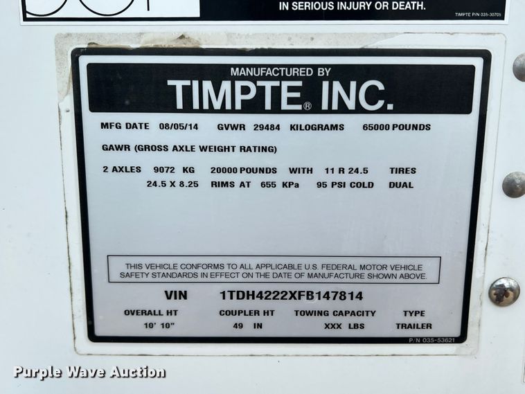 image for item DK7816 2015 Timpte  grain trailer