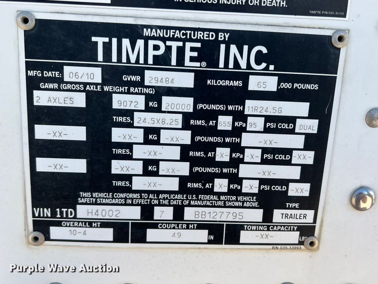 image for item DK7818 2011 Timpte Super Hopper  grain trailer