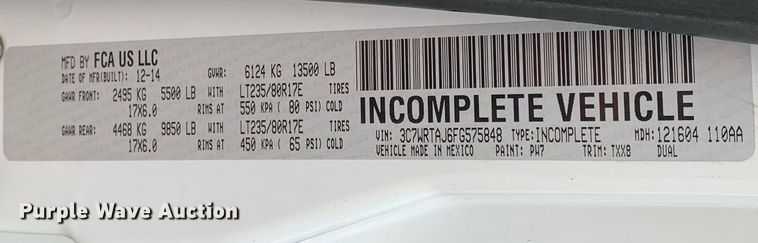 image for item DK7881 2015 Dodge Ram 3500HD  flatbed pickup truck