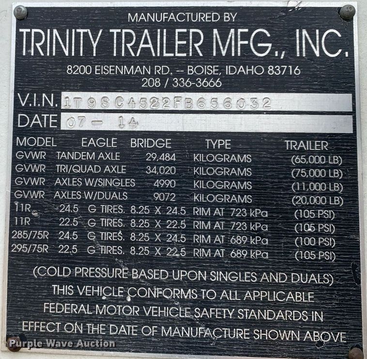image for item DK7883 2015 Trinity Eagle Bridge  live bottom trailer