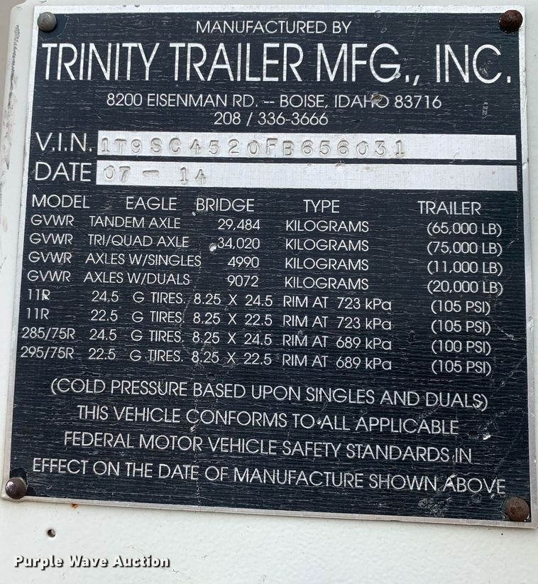 image for item DK7891 2015 Trinity Eagle Bridge  live bottom trailer