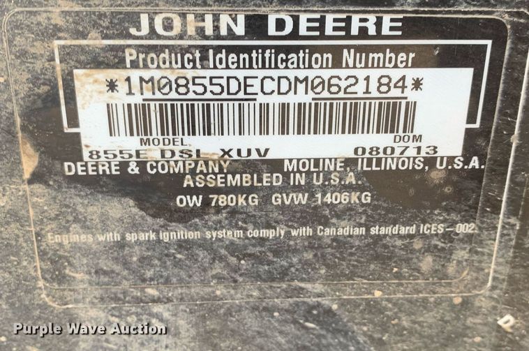 image for item DK7894 2013 John Deere Gator 855D  utility vehicle