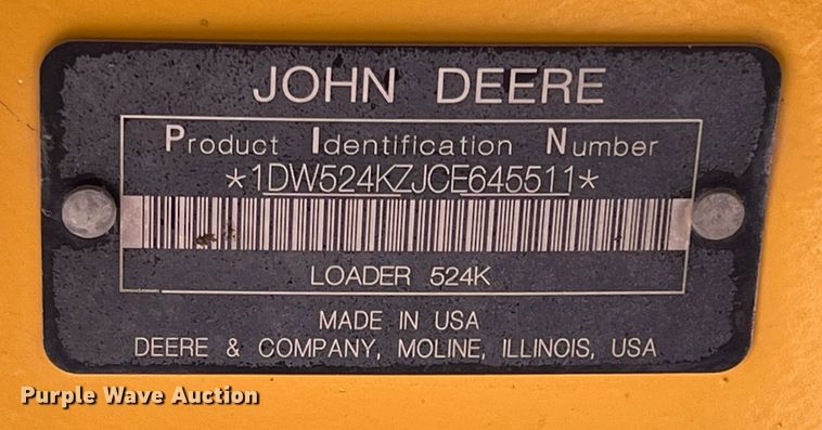 image for item DK7943 2012 John Deere 524K  wheel loader