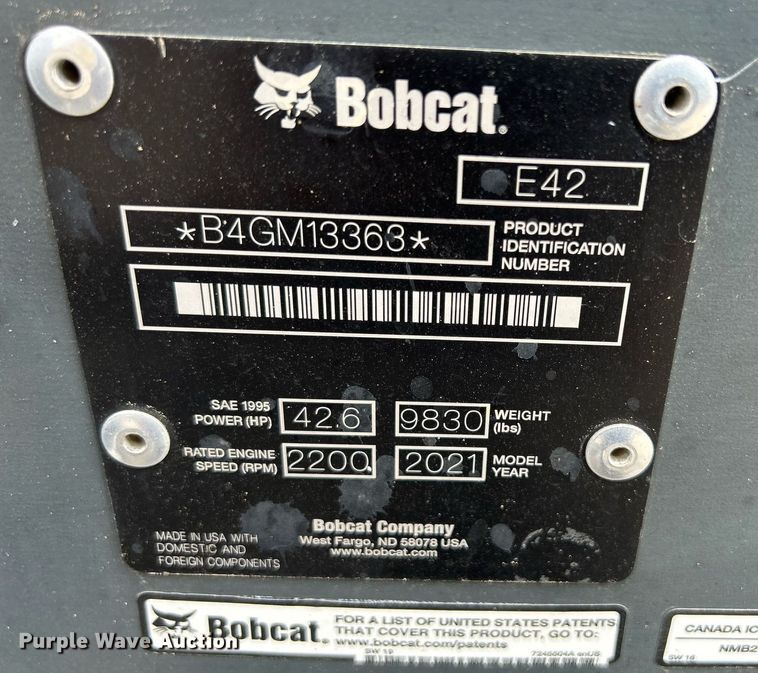 image for item DS6338 2021 Bobcat E42 R2 series  mini excavator