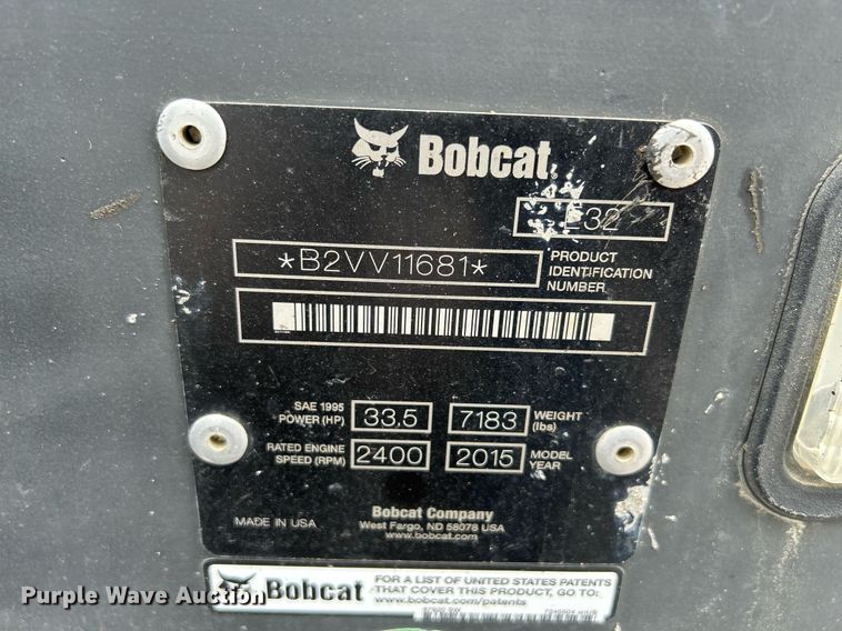 image for item DS6341 2015 Bobcat E32  mini excavator