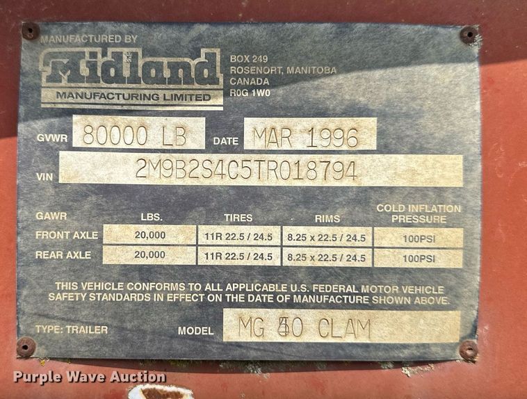 image for item DS6356 1996 Midland MG40CLAM  bottom dump trailer