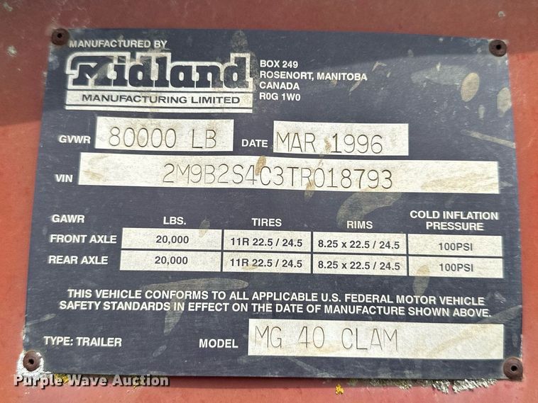 image for item DS6357 1996 Midland MG40CLAM  bottom dump trailer