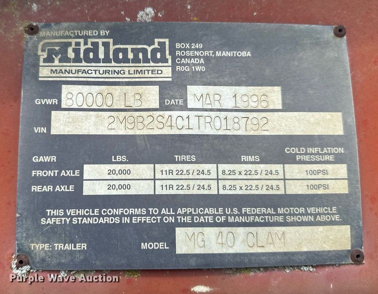 image for item DS6358 1996 Midland MG40CLAM  bottom dump trailer