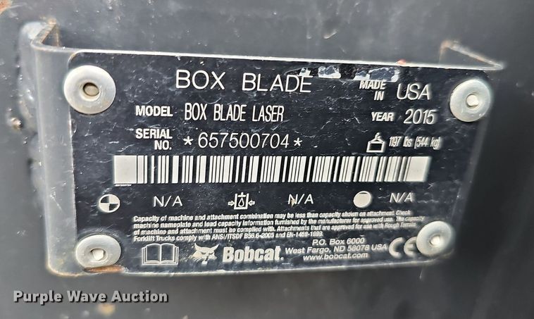 image for item DS6372 2015 Bobcat Box Blade Laser  84"W skid steer box blade