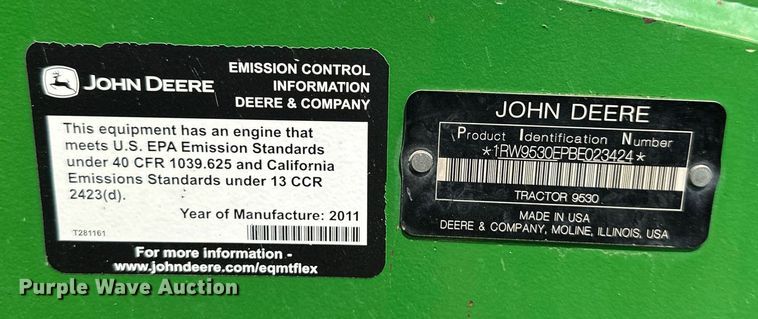 image for item DS6396 2011 John Deere 9530 Scraper Special  4WD tractor