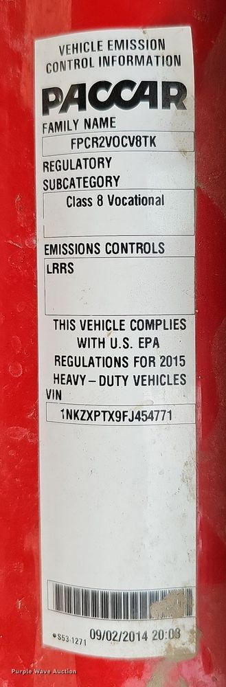 image for item DS6407 2015 Kenworth T880  dump truck