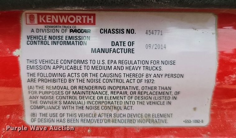 image for item DS6407 2015 Kenworth T880  dump truck