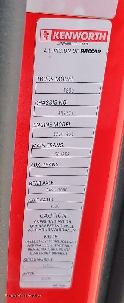 image for item DS6407 2015 Kenworth T880  dump truck