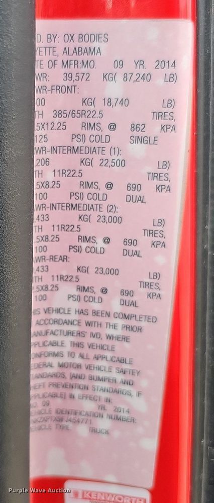 image for item DS6407 2015 Kenworth T880  dump truck