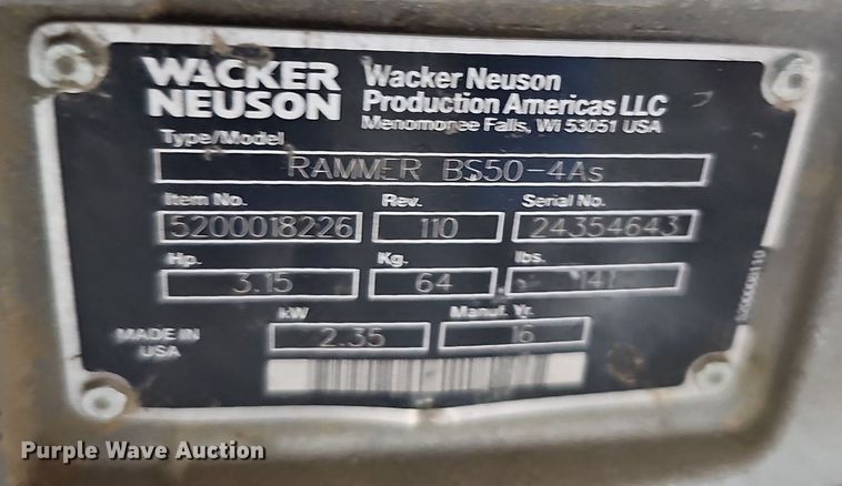 image for item JX9059 Wacker Neuson BS50-4  plate compactor