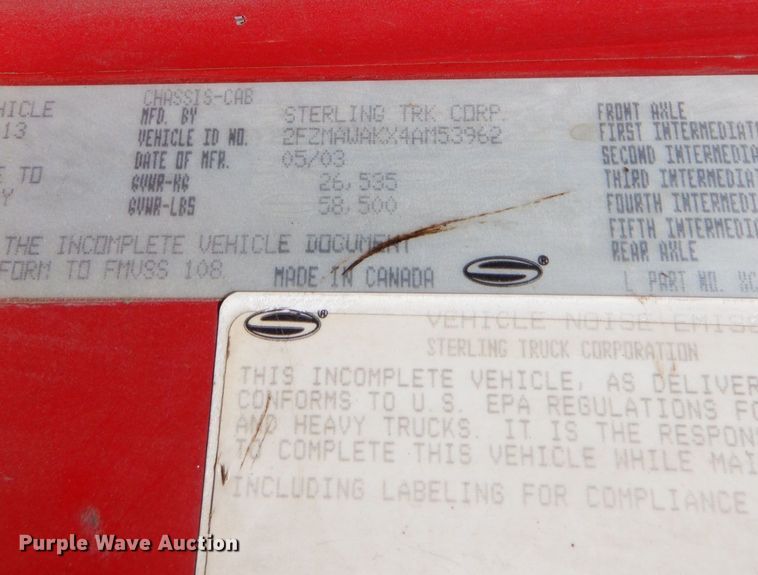 image for item AF9709 2004 Sterling L8500  dump truck