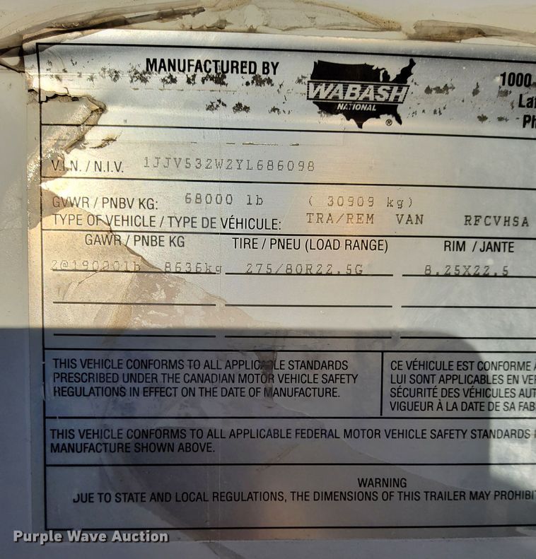 image for item DN6423 2000 Wabash  refrigerated van trailer