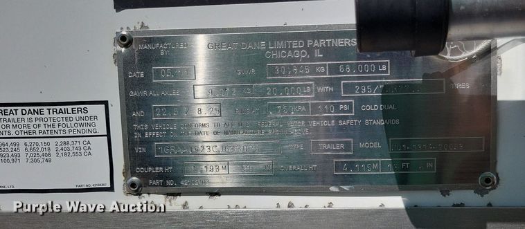 image for item DO3663 2012 Great Dane  dry van trailer