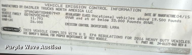 image for item DO5029 2016 Freightliner Business Class M2 106  box truck